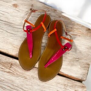 LOFT Pink-Orange Leather Sandals | Rivet Detail & D-Buckle | Women’s Size 10
